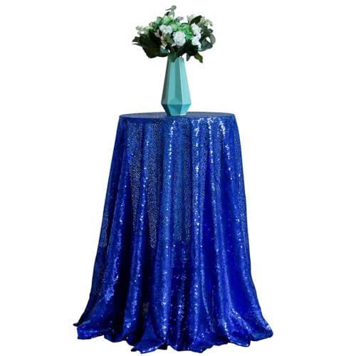 GIBZ Runde Tischdecke mit Glitzer Pailletten, Luxuriöse Glänzend Kuchentischdecke, Tischdecken für Hochzeit Geburtstag Party, Königsblau, 304x304cm von GIBZ