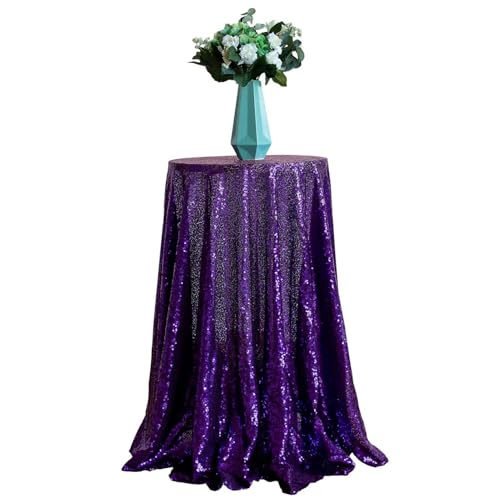 GIBZ Runde Tischdecke mit Glitzer Pailletten, Luxuriöse Glänzend Kuchentischdecke, Tischdecken für Hochzeit Geburtstag Party, Lila, 180x180cm von GIBZ