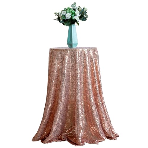 GIBZ Runde Tischdecke mit Glitzer Pailletten, Luxuriöse Glänzend Kuchentischdecke, Tischdecken für Hochzeit Geburtstag Party, Roségold, 250x250cm von GIBZ