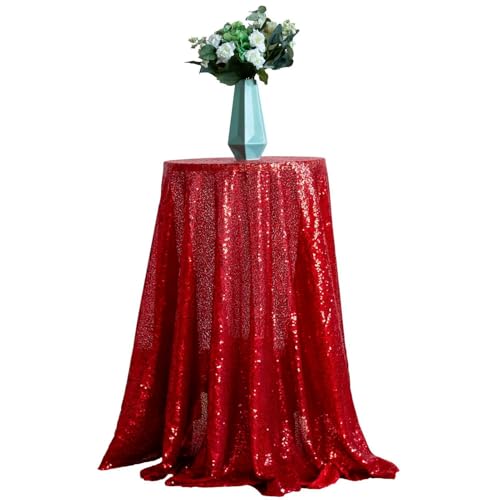 GIBZ Runde Tischdecke mit Glitzer Pailletten, Luxuriöse Glänzend Kuchentischdecke, Tischdecken für Hochzeit Geburtstag Party, Rot, 335x335cm von GIBZ