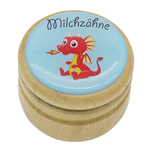 GICO Milchzahndose, Zahndose Milchzähne Bilderdose mit diversen Motiven aus Holz für Jungen und Mädchen mit Drehverschluss 44 mm (Drache) von GICO