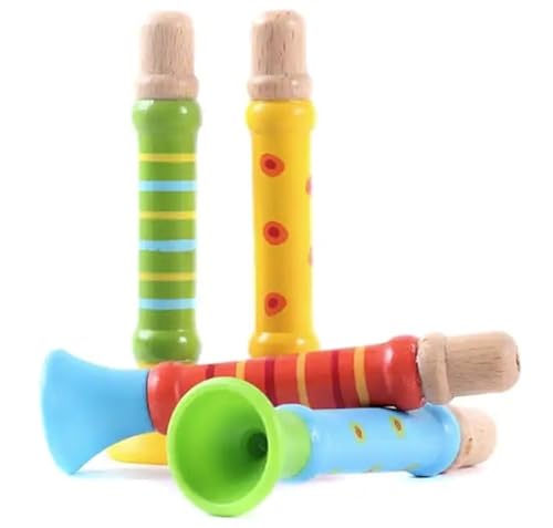 GICO Pfeife für Kinder aus Holz Mitgebsel 4 Trompeten farbig Sortiert - Tröten aus Holz - 7940 von GICO
