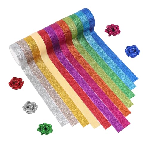 GIDWRIY 12 Rollen Washi Tape Set Glitzer,Deko Klebeband Bunt Basteln,Bunte Klebestreifen Kinder,Geschenk Klebeband Glänzend,Bastelband,Decorative Tape Hochzeit,Glitzernde Bänder für DIY Handwerk von GIDWRIY