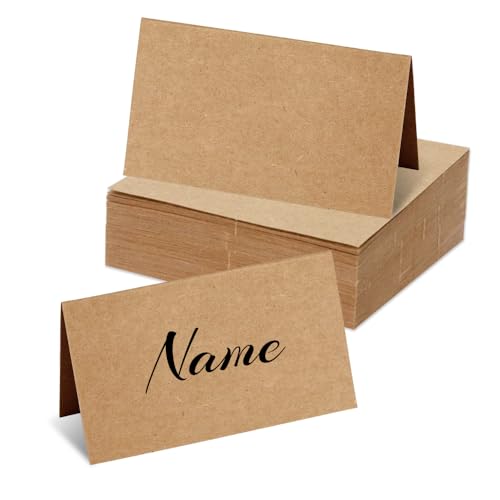 GIDWRIY 150 Stück Namenskarten 9 X 10 cm,Tischkarten Kraftpapier Braun,Platzkarten zum Beschriften,Tischkärtchen Geburtstag Blanko,Schilder Buffet,Platzkarten Taufe für Konfirmation Kommunion von GIDWRIY