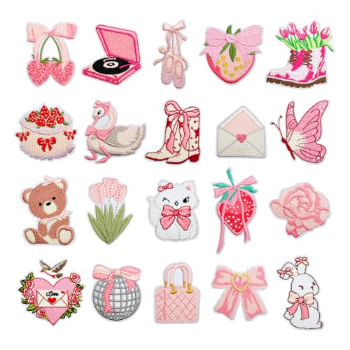 GIDWRIY 20 Stück Iron On Patches zum Aufbügeln,Bügelpatch Kinder Aufnäher,Bügelbilder für Textilien,Bügelflicken,Bügelsticker Kleidung,Bestickte Aufnäher Mädchen,Diy Dekorative Patches für Hosen von GIDWRIY