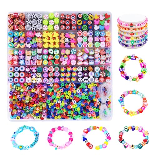 GIDWRIY 2300pcs Perlen Zum Auffädeln Kinder Armbänder Selber Machen,Schmuckbastelsets Mädchen Ketten Basteln,Polymer Ton Perlen Bastelset Bunte,Perlenset für Halskette,Diy Armband Set für Handwerk von GIDWRIY