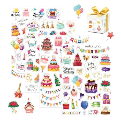 GIDWRIY 4 Blatt Dekoration Aufkleber Geburtstag,Scrapbooking Sticker Party,Hochzeit Sticker Gästebuch,Fotoalbum Stickers Book,Journal Stickers Babyalbum,Happy Birthday Aufkleber für Wasserflaschen GIDWRIY 4 Blatt Dekoration Aufkleber Geburtstag,Scrapbooking Sticker Party,Hochzeit Sticker Gästebuch,Fotoalbum Stickers Book,Journal Stickers Babyalbum,Happy Birthday Aufkleber für Wasserflaschen von GIDWRIY