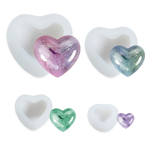 GIDWRIY 4 Stück Silikonformen Gießformen Herzen,Epoxidharz Formen Herz 3d,Silikonform Herz Resin,Herzform Silikon Gießform,Harzformen,Schmuck Gussformen,Kerzenformen für Tablett Dekoration-4 Größen von GIDWRIY