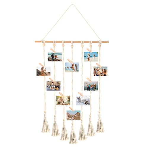 GIDWRIY Fotowand mit 30 Klammern Holz,Fotos Aufhängen Ideen,Foto Hängendes Makramee,Boho Deko Fotowand Fotovorhang,Bilderrahmen Mit Schnur für Polaroid,Wandteppich Foto Pinnwand Fotohalter GIDWRIY Fotowand mit 30 Klammern Holz,Fotos Aufhängen Ideen,Foto Hängendes Makramee,Boho Deko Fotowand Fotovorhang,Bilderrahmen Mit Schnur für Polaroid,Wandteppich Foto Pinnwand Fotohalter von GIDWRIY