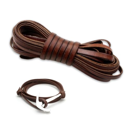 GIDWRIY Lederband Flach 5mm,Lederbänder Zum Basteln,Lederriemen Flach Braun,kunstlederband Breit,Lederstreifen,Lederschnüre Klassik,Lederband Geflochten,sLederband Kette für DIY Gürtel Armband-5 Meter von GIDWRIY