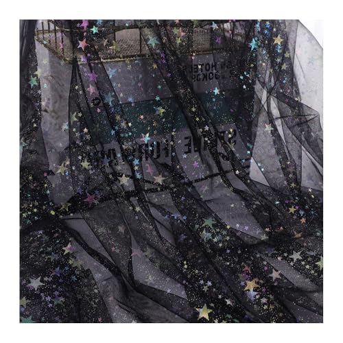 GIDWRIY Tüllstoff Glitzer 150cm X 2 Yards,Tüll für Schultüte,Netzstoff Dekostoff Mit Sternen,Sparkly Stoff,Tischband Tüll Netz,Garn Tüll Weich,Tüllstoff Tischläufer,Tüllband Deko Garn mit Pailletten von GIDWRIY