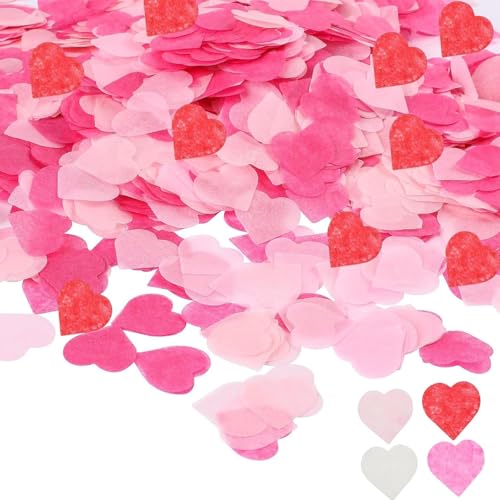 10.000 Stück herzförmiges Konfetti – 4 Farben Hochzeitskonfetti (weiß, rosa, rosa), 2,5 cm, biologisch abbaubares Papierkonfetti für Valentinstag, Weihnachtsdekoration und Partyzubehör, Events von GIEEU