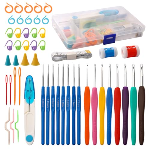 53-teiliges Häkelnadel-Set, bunte Stricknadeln mit ergonomischen, weichen Gummigriffen, Häkelsets für Anfänger und Erwachsene 53-teiliges Häkelnadel-Set, bunte Stricknadeln mit ergonomischen, weichen Gummigriffen, Häkelsets für Anfänger und Erwachsene von GIEEU