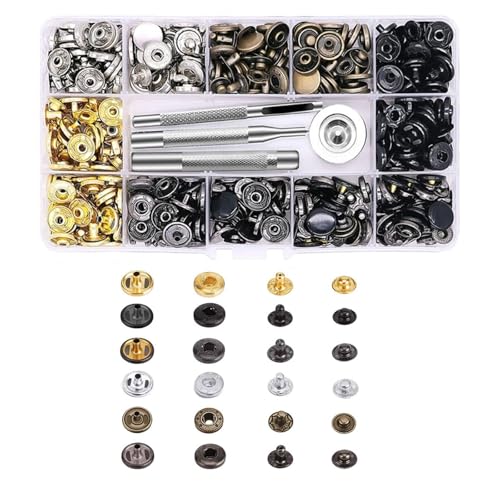 60-teiliges Set Druckknöpfe mit 4-teiligem Befestigungswerkzeug-Set, 6-farbige Druckknöpfe, ohne Nähen, Messing-Druckknöpfe für Kleidung, Jacken, Leder, Jeans, Taschen 60-teiliges Set Druckknöpfe mit 4-teiligem Befestigungswerkzeug-Set, 6-farbige Druckknöpfe, ohne Nähen, Messing-Druckknöpfe für Kleidung, Jacken, Leder, Jeans, Taschen von GIEEU