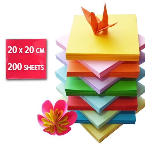 GIEEU 200 Blatt Origami-Papier, 20x20 cm, 70 g - für Anfänger, Jugendliche, Erwachsene, Basteln, 10 Farben, quadratisch. von GIEEU