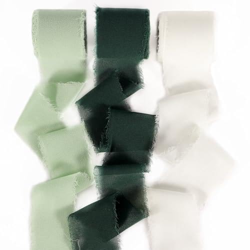 GIEEU Chiffonband, handgedrehtes Fransenband, Chiffonband, seidig, weich, salbeigrün und cremefarbene Bänder für Hochzeitssträuße, Geschenkverpackungen, Bastelarbeiten (3,8 cm x 7 Yds x 3 Rollen) GIEEU Chiffonband, handgedrehtes Fransenband, Chiffonband, seidig, weich, salbeigrün und cremefarbene Bänder für Hochzeitssträuße, Geschenkverpackungen, Bastelarbeiten (3,8 cm x 7 Yds x 3 Rollen) von GIEEU