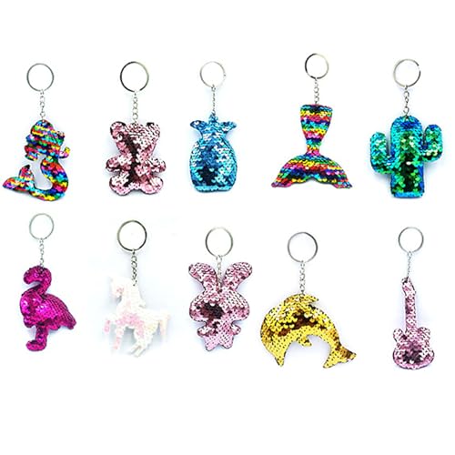 GIEEU Wendbare Pailletten-Schlüsselanhänger, bunte Tier-Schlüsselanhänger für Kinder und Erwachsene, Geburtstagsgeschenke, Rucksackzubehör (10 Stile) von GIEEU