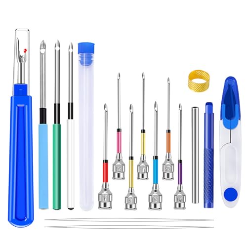 Stanznadel-Set für Erwachsene und Anfänger, Stanznadel-Set mit Nadeleinfädlern, Sticknadeln, rutschfester Griff, gewöhnlicher Griff, Garnschere, Nahttrenner, Stickstift, Fingerbett, 18-teilig Stanznadel-Set für Erwachsene und Anfänger, Stanznadel-Set mit Nadeleinfädlern, Sticknadeln, rutschfester Griff, gewöhnlicher Griff, Garnschere, Nahttrenner, Stickstift, Fingerbett, 18-teilig von GIEEU