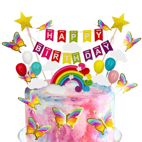 Tortenaufsatz-Set mit Regenbogen-Schmetterlingen, 23-teiliges Geburtstagskuchenaufsatz-Set – DIY einfache lebendige Farben, vielseitig für Kindergeburtstag, Party, Kuchendekoration, Themendekoration Tortenaufsatz-Set mit Regenbogen-Schmetterlingen, 23-teiliges Geburtstagskuchenaufsatz-Set – DIY einfache lebendige Farben, vielseitig für Kindergeburtstag, Party, Kuchendekoration, Themendekoration von GIEEU