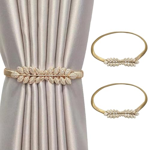 Vorhang-Raffhalter, 2 Stück, verstellbare Vorhanghalter, goldfarbenes Weizenblätter-Design, Vorhang-Clips ohne Bohren, mentale Vorhanggurte für Zuhause, Schlafzimmer, Fensterdekoration Vorhang-Raffhalter, 2 Stück, verstellbare Vorhanghalter, goldfarbenes Weizenblätter-Design, Vorhang-Clips ohne Bohren, mentale Vorhanggurte für Zuhause, Schlafzimmer, Fensterdekoration von GIEEU