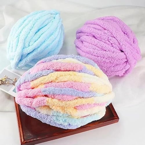 Chunky Yarn 250 g DIY mehrfarbige Chenille-Garne for Stricken von Puffgarn, Deckenkissen, handgefertigte Häkelnadellinie, dickes, klobiges Riesengarn(Light Gray) von GIJMZY