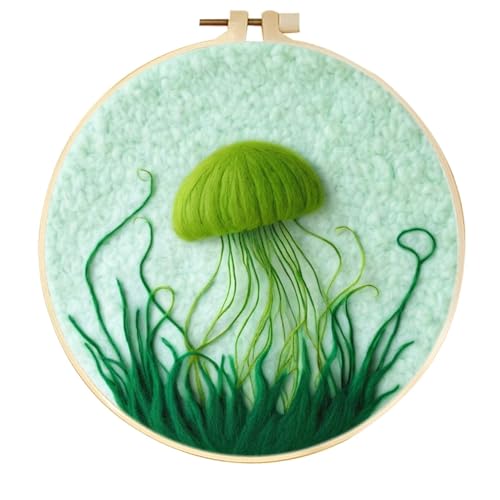 Filz Stoff Farbiges Filzkissen mit grünem Landschaftsmuster, DIY-Wollfilzmalerei, Stickereiblumen, DIY-Nadelfilz for Starterset, Filzmalerei-Set(MZH-732-2020-XP) von GIJMZY