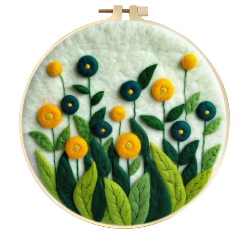 Filz Stoff Farbiges Filzkissen mit grünem Landschaftsmuster, DIY-Wollfilzmalerei, Stickereiblumen, DIY-Nadelfilz for Starterset, Filzmalerei-Set(MZH-797-2020-XP) von GIJMZY