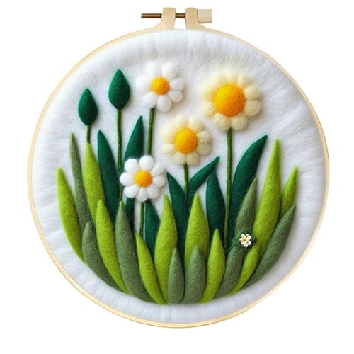 Filz Stoff Farbiges Filzkissen mit grünem Landschaftsmuster, DIY-Wollfilzmalerei, Stickereiblumen, DIY-Nadelfilz for Starterset, Filzmalerei-Set(MZH-798-2020-XP) von GIJMZY
