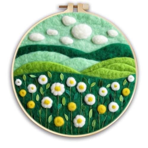 Filz Stoff Farbiges Filzkissen mit grünem Landschaftsmuster, DIY-Wollfilzmalerei, Stickereiblumen, DIY-Nadelfilz for Starterset, Filzmalerei-Set(MZH-817-2020-XP) von GIJMZY