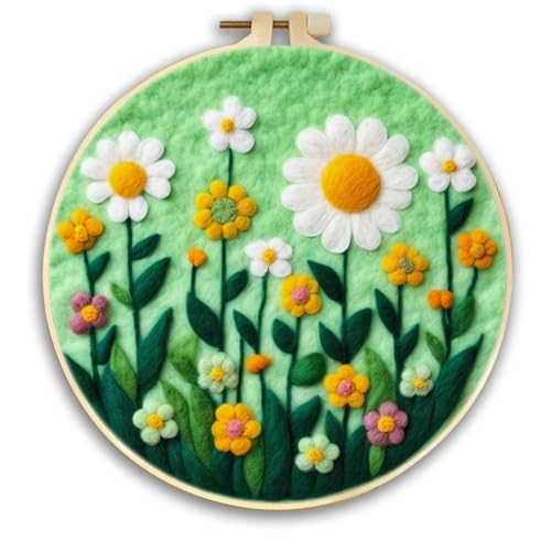 Filz Stoff Farbiges Filzkissen mit grünem Landschaftsmuster, DIY-Wollfilzmalerei, Stickereiblumen, DIY-Nadelfilz for Starterset, Filzmalerei-Set(MZH-818-2020-XP) von GIJMZY