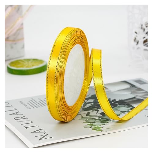 GIJMZY Satinband Bänder (25 Yards/Rolle) Satinband mit goldfarbenem Rand, for Hochzeit, Party, Dekoration, Einladungskarte, Weihnachten, Geschenk, Geschenkband(16,10mm) von GIJMZY