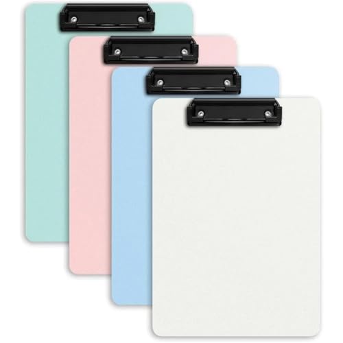 Klemmbrett a4 Klemmbrett 4er Set, Klemmbrett, Metallklammer Karton Standard A4 Letter Size, Klemmbrett 8,5x11 Zoll Papier(Light Colors 4 set) von GIJMZY