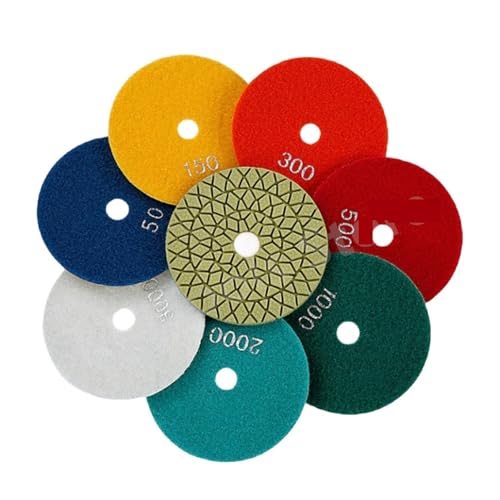 Polierpads, 7 Stück, 4 Zoll (10,2 cm), Nass-Diamant-Polierscheiben, Schleifscheibe für Marmor, Stein, Quarz, Fliesen, Kantenschneidewerkzeuge, Schleifwerkzeug (Each Grit 1 Stück) von GIKKEPXKL