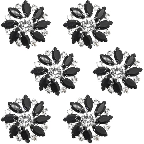 6 Stück Strassknöpfe, Kristallblumenknöpfe für Strickjacken, schwarze Strassknöpfe zum Aufnähen von Strasssteinen, modische Kristallknöpfe, Legierungsknöpfe zum Basteln, Hochzeitsfeiern 6 Stück Strassknöpfe, Kristallblumenknöpfe für Strickjacken, schwarze Strassknöpfe zum Aufnähen von Strasssteinen, modische Kristallknöpfe, Legierungsknöpfe zum Basteln, Hochzeitsfeiern von GIKPAX