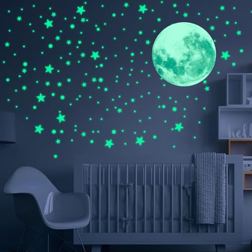 Im Dunkeln leuchtende Sterne, 435 Stück, Wandaufkleber mit im Dunkeln leuchtenden Sternen und Monden für die Wanddekoration im Kinderzimmer, Schlafzimmer und Wohnzimmer (Grün) von GIKPAX