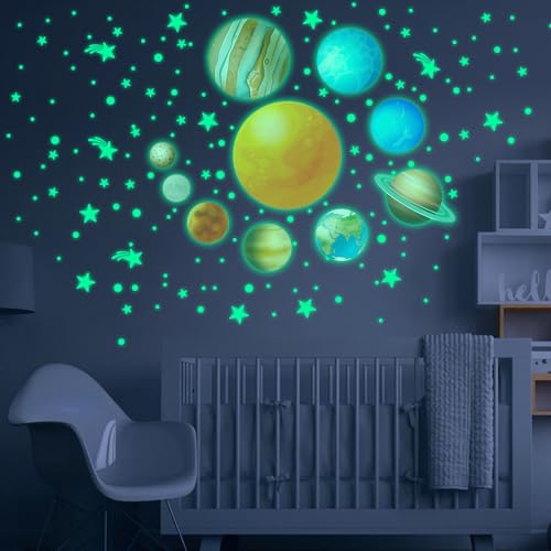 Im Dunkeln leuchtende Sterne, 517 Stück, Wandaufkleber mit im Dunkeln leuchtenden Sternen und Monden für die Wanddekoration im Kinderzimmer, Schlafzimmer und Wohnzimmer (Grün) von GIKPAX