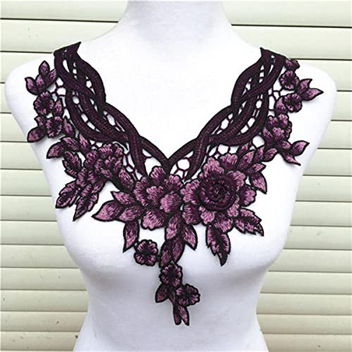 1pc Lila Serie Spitzenausschnitt Kragen Blume und Herz Spitzenapplikationen Trim, Spitzenstoff Nähzubehör Scrapbooking-CH Lila von GILAYAS