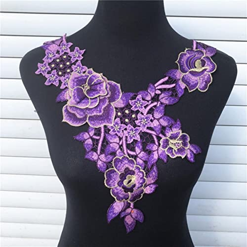 1pc Lila Serie Spitzenausschnitt Kragen Blume und Herz Spitzenapplikationen Trim, Spitzenstoff Nähzubehör Scrapbooking-Lila von GILAYAS