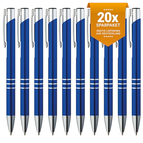 GIMEI® Metall Kugelschreiber 20 Stück | Premium Kugelschreiber Set Hochwertig, Kulli für einfaches & weiches Schreiben | Blauschreibender Kugelschreiber Blau als optischer Hingucker von GIMEI