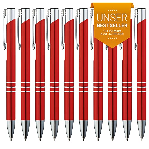 GIMEI® Metall Kugelschreiber 10 Stück | Premium Kugelschreiber Set Hochwertig, Kulli für einfaches & weiches Schreiben | Blauschreibender Kugelschreiber Rot als optischer Hingucker von GIMEI