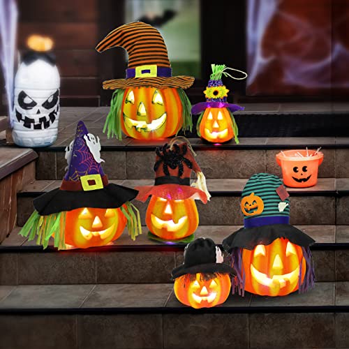 6 Stück beleuchtetes Halloween-Jack-o'-Laternen-Set, Kürbis-Requisiten, Dekorationen mit LED-Licht, Halloween-Kürbis-Dekoration für drinnen und draußen von GIMMYFIVE