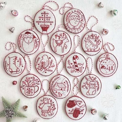 GINGER TECH Weihnachten Stickerei Kit, Anfänger Stickerei Kit, DIY Stickerei Kit, Weihnachten Kreuzstich Kits für Anfänger Erwachsene, DIY Needlepoint Kit Set enthält Hoop Tuch Nadeln Fäden (C) von GINGER TECH