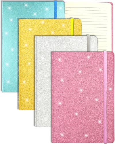 4er-Pack Glitzer Notizbuch A5 Liniert, 21x14,5cm 80 Blätter Funkelnder Glitzer Löst Sich Nie Ab Teenager Notizbuch Blanko Hardcover Tagebuch Mädchen Geschenk für Schreiben Home Office Schule Arbeit von GINMLYDA