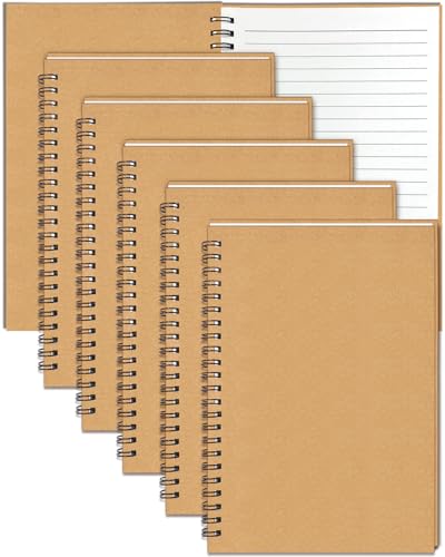 GINMLYDA A5 Notizbuch Spiralbindung 6er-Pack, 60 Liniert Blätter Kraftpapier Weichcover Spiralblock A5 Multipack Blanko Braun Cover Spiral Notizheft Ruled - 21x14.5cm 80GSM GINMLYDA A5 Notizbuch Spiralbindung 6er-Pack, 60 Liniert Blätter Kraftpapier Weichcover Spiralblock A5 Multipack Blanko Braun Cover Spiral Notizheft Ruled - 21x14.5cm 80GSM von GINMLYDA