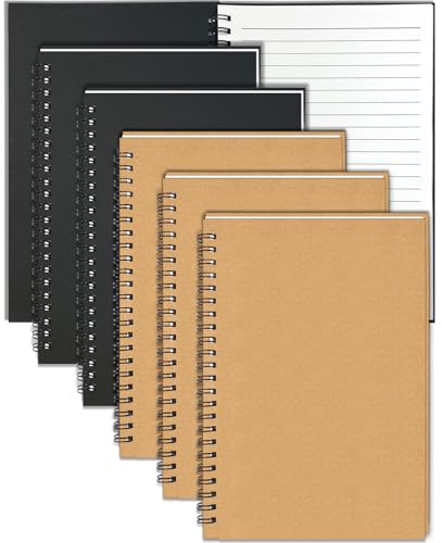 GINMLYDA A5 Notizbuch Spiralbindung 6er-Pack, 60 Liniert Blätter Kraftpapier Weichcover Spiralblock A5 Multipack Blanko Schwarz & Braun Cover Spiral Notizheft Ruled - 21x14.5cm 80GSM GINMLYDA A5 Notizbuch Spiralbindung 6er-Pack, 60 Liniert Blätter Kraftpapier Weichcover Spiralblock A5 Multipack Blanko Schwarz & Braun Cover Spiral Notizheft Ruled - 21x14.5cm 80GSM von GINMLYDA