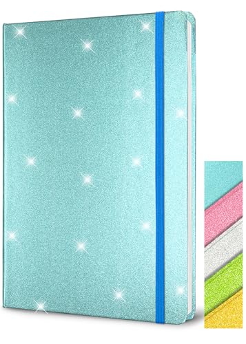 GINMLYDA Blau Glitzer Notizbuch A5 Liniert, 21x14,5cm 80 Blätter Funkelnder Glitzer Löst Sich Nie Ab Notizbuch Blanko Hardcover Tagebuch Mädchen Geschenke für Schreiben Home Office Schule Arbeit von GINMLYDA