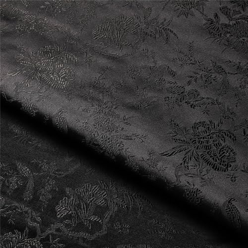 Satin-Brokat-Seide, Stickerei-Damast-Stoff, Retro-schöne Blumen, Vögel, Zweigmuster, Hochzeitskleidung, Tischdecke, handgefertigte Tasche, genähtes Patchwork-Tuch, 100 x 75 cm, Schwarz (Farbe: Bl ( Co Satin-Brokat-Seide, Stickerei-Damast-Stoff, Retro-schöne Blumen, Vögel, Zweigmuster, Hochzeitskleidung, Tischdecke, handgefertigte Tasche, genähtes Patchwork-Tuch, 100 x 75 cm, Schwarz (Farbe: Bl ( Co von GINTON