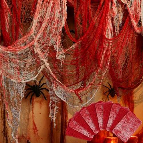10 Stück Rotes blutiges Halloween Gruseltuch,76x180cm Gruseliger Stoff für Halloween,Gruseliges Tücher für Party Innen Außen Gruselhäuser Türen von GIONAR