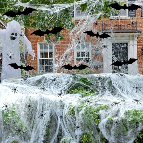 1100 Sqft Halloween Deko Spinnennetz - Halloween Spinnennetz Dekoration - mit 60St Plastik Spinnen, 12St Fledermaus - Weiß Spinnenweben für Outdoor Indoor Garten,Esstisch,Tür,Decke 1100 Sqft Halloween Deko Spinnennetz - Halloween Spinnennetz Dekoration - mit 60St Plastik Spinnen, 12St Fledermaus - Weiß Spinnenweben für Outdoor Indoor Garten,Esstisch,Tür,Decke von GIONAR