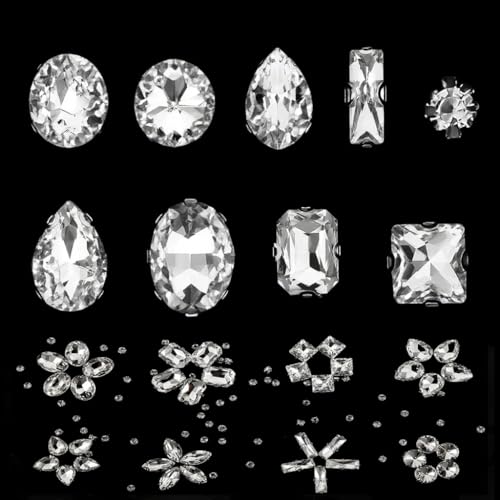 240 Stück Glitzersteine zum Aufnähen, Strasssteine Zum Aufnähen Silber Glass Rhinestones mit Krallen ​für DIY-Bastelkleidung, Hochzeitskleid, Kleidungs, Schuhe, Taschen, Basteln (Silber, Mischgröße) von GIONAR